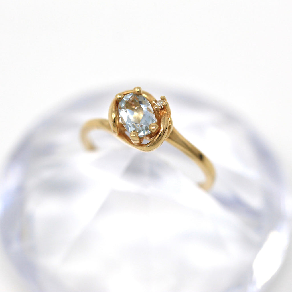 Estate Aquamarine Ring - 14k Yellow Gold Genuine Pale Blue .33 CT Gemstone - Modern Size 5.75 Vintage 1990s March Birthstone Fine Jewelry