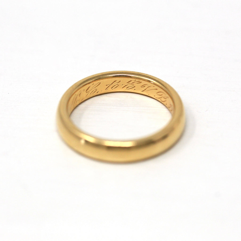 Antique Ring Band - Edwardian Era 18k Yellow Gold Plain Polished Unadorned - Circa 1910s Size 5 Stacking Unisex Trendy Wedding Fine Jewelry