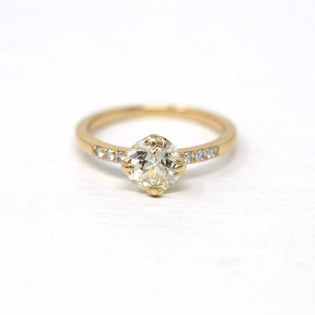 Antique Diamond Ring - 1.23 CT Old European Cut Gem 14k Yellow Gold Engagement - Size 6 Vintage Gemstone Fine GIA Report Solitaire Jewelry