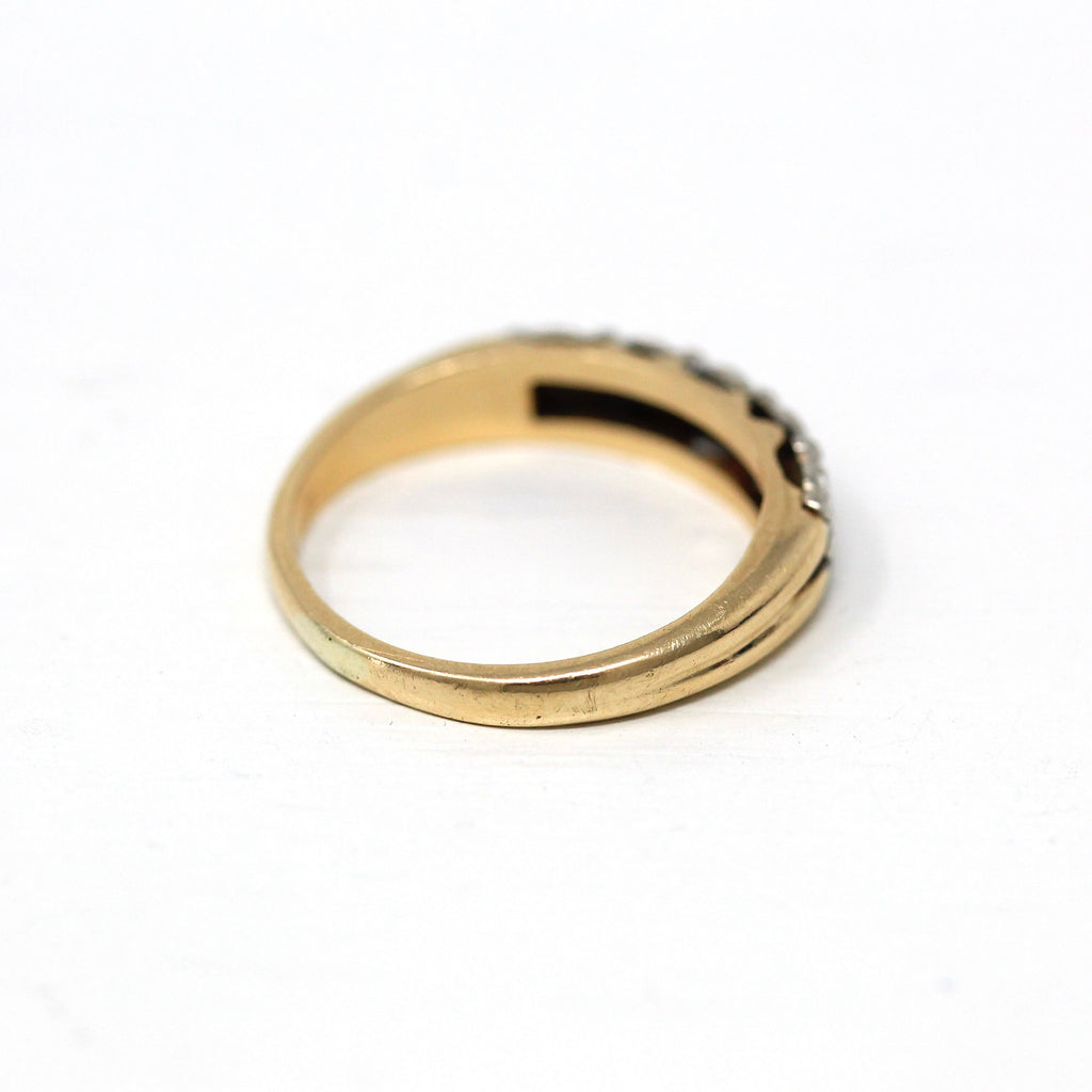 Vintage Wedding Band - Retro 14k Yellow & White Gold Two Tone Stacking Ring - Circa 1940s Era Size 4 1/4 Bridal Gilcrest 40s Fine Jewelry