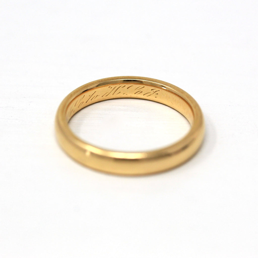 Vintage Wedding Band - Edwardian 18k Yellow Gold Unadorned Plain Simple Polished Ring - Circa 1910s Size 6.25 Unisex Stacking Fine Jewelry