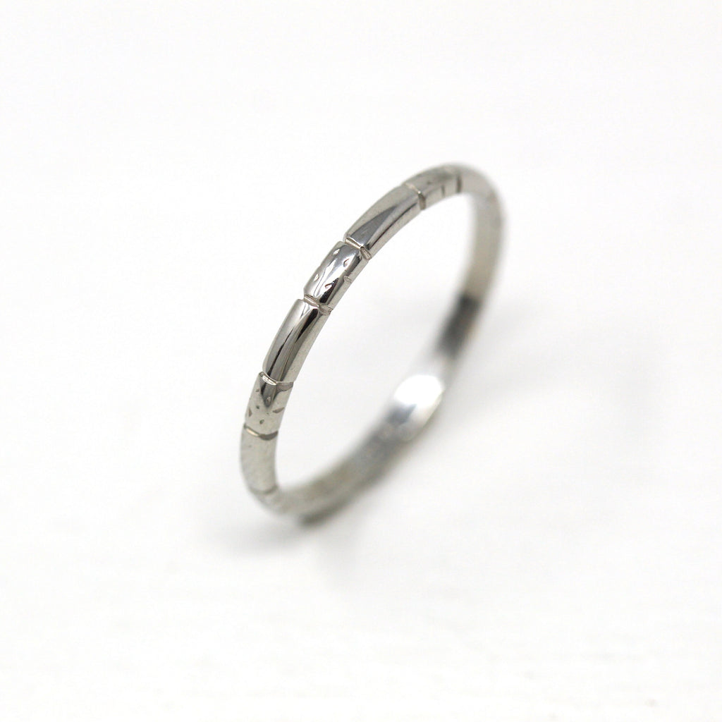 Dated 1925 Band - Antique Art Deco 18k White Gold Flower Eternity Ring - Vintage Wedding Bridal Engraved October 1st Geometic Fine Jewelry