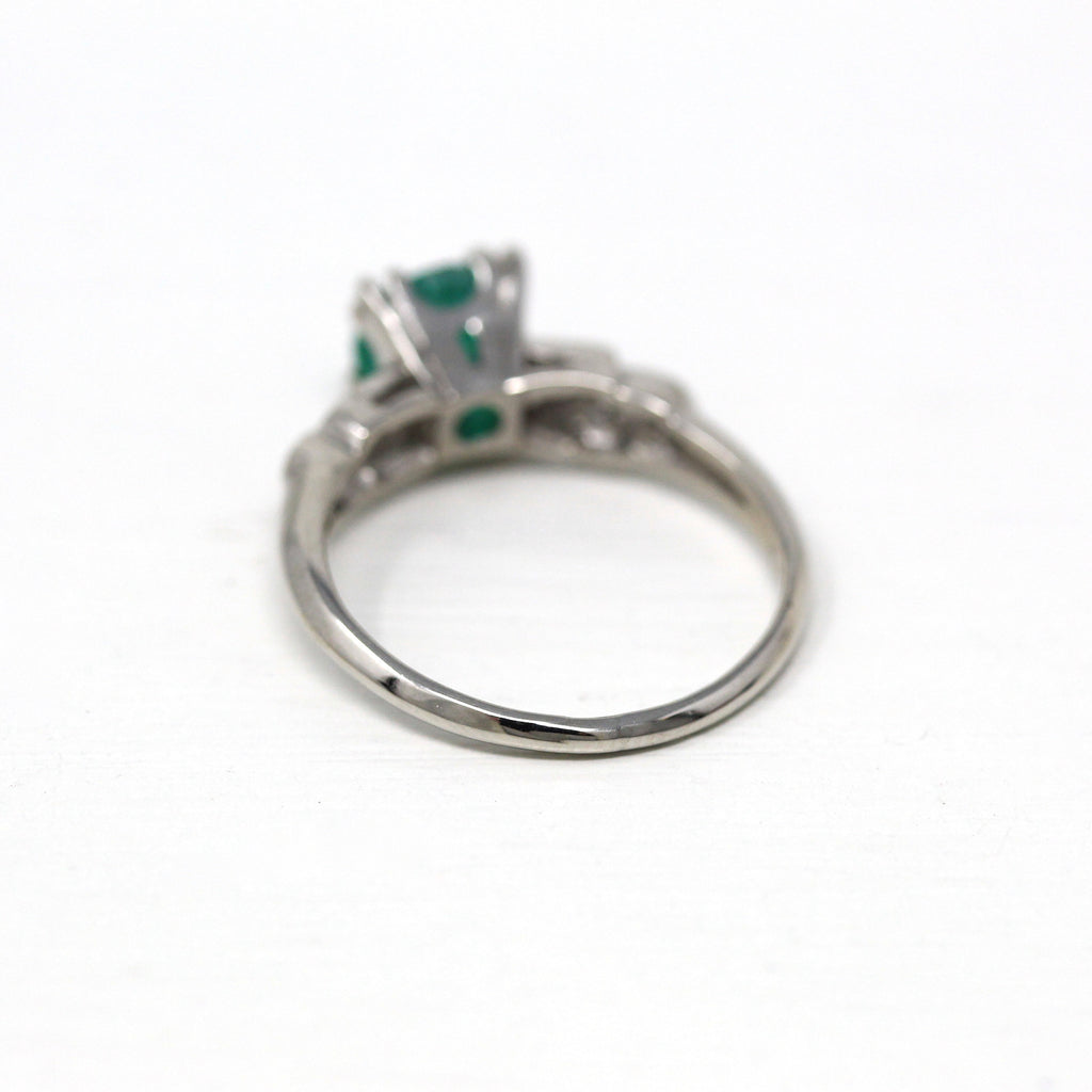 Vintage Emerald Ring - Mid Century Platinum Round Faceted 1.16 CT Green Gemstone - Vintage Circa 1950s Era Size 6 1/2 Fine 50s Gem Jewelry
