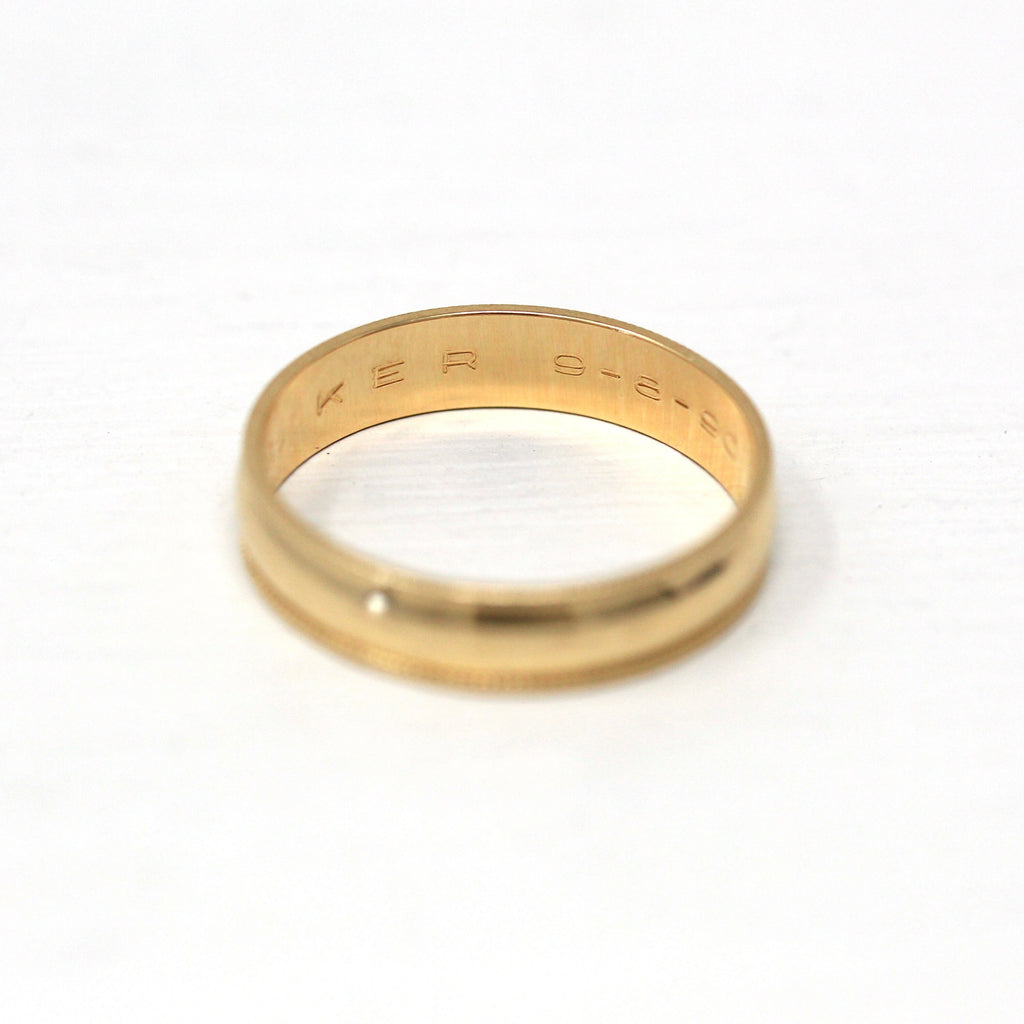 Estate Wedding Band - Modern 14k Yellow Gold Milgrain Eternity Designs Ring - Dated "9-8-90" Era Size 6 Fine "Forever Yours KER" 90s Jewelry