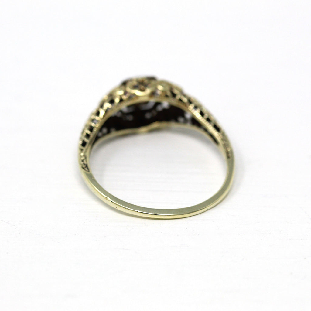 Art Deco Engagement Ring - Vintage 14k Yellow & White Gold Filigree 0.3 CT Old European Diamond - 1930s Size 8.25 Hexagonal Fine 30s Jewelry