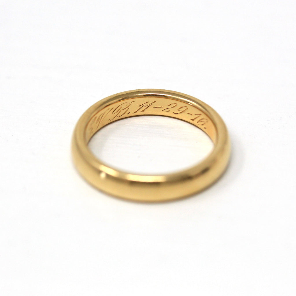 Antique Ring Band - Edwardian Era 18k Yellow Gold Plain Polished Unadorned - Circa 1910s Size 5 Stacking Unisex Trendy Wedding Fine Jewelry