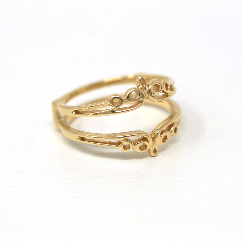 Estate Ring Enhancer - Modern 14k Yellow Gold Scrolled Design Insert - Circa 2000s Era Size 7.25 Solitaire Engagement Wedding Fine Jewelry