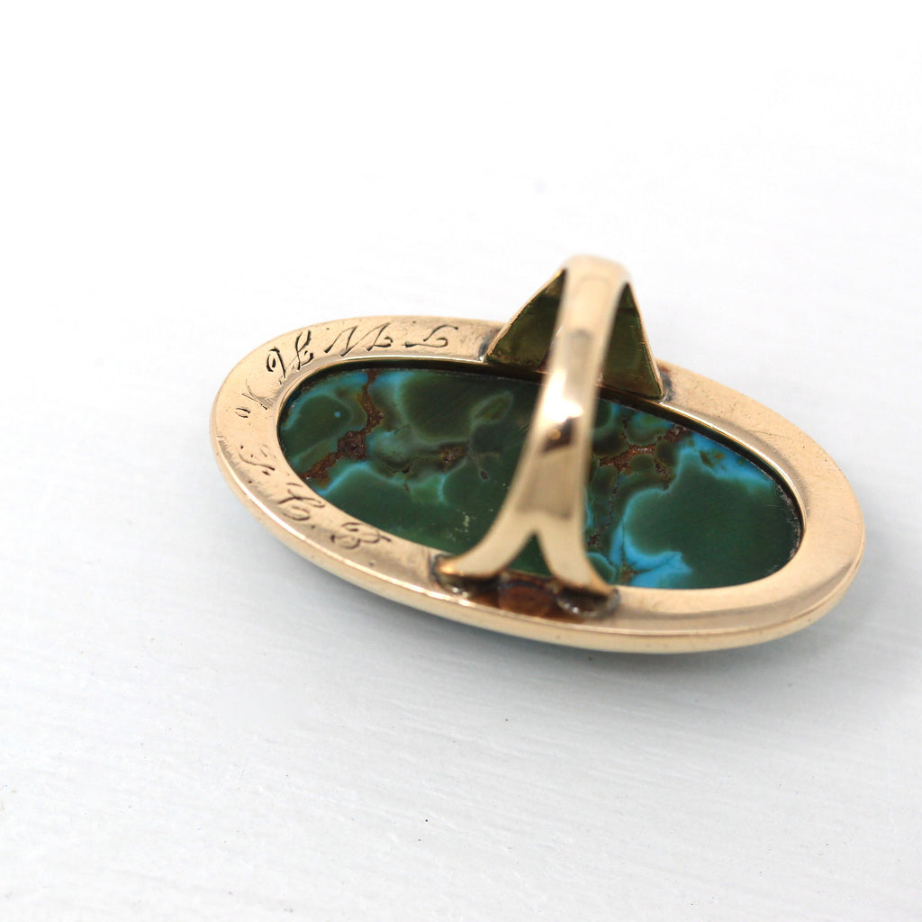 Antique Turquoise Ring - Edwardian 14k Yellow Gold Genuine Turquoise Cabochon - Vintage 1910 Size 3 Large Oval Fine Blue Bezel Gem Jewelry