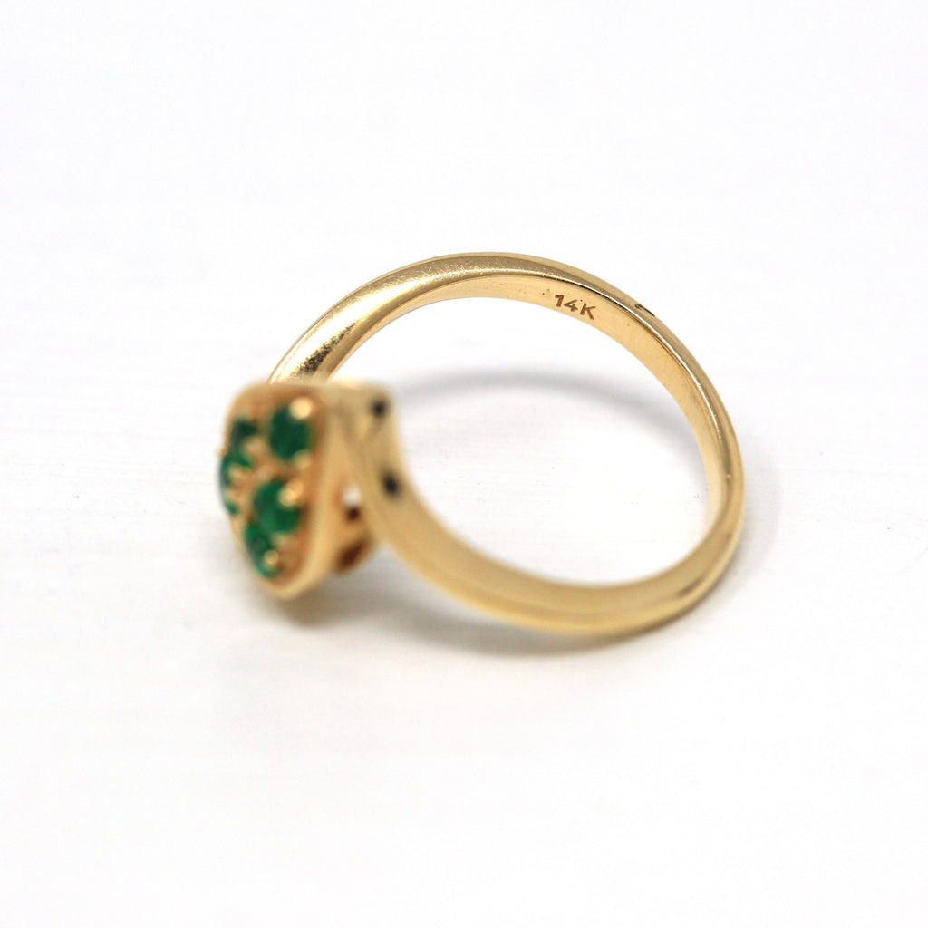 Emerald Leaf Wrap Ring - Estate 14k Yellow Gold Genuine Round Cluster .30 CTW Gems - Vintage 1990s Era Size 6 3/4 Nature Design Fine Jewelry