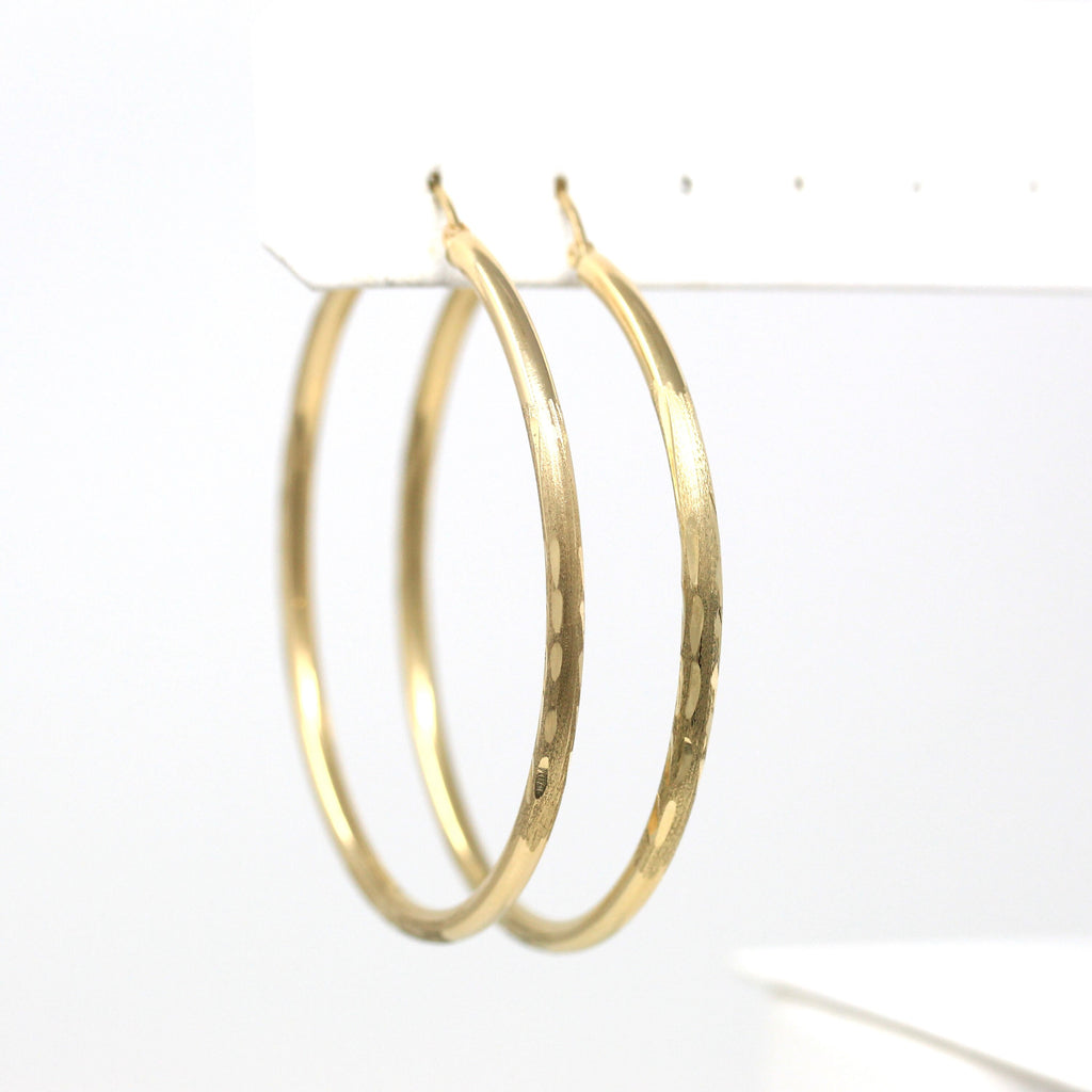 Estate Hoop Earrings - Modern 14k Yellow Gold Hollow Statement Circle Latch Back Pair - Vintage Circa 1990s Era Fashion Accessories Jewelry