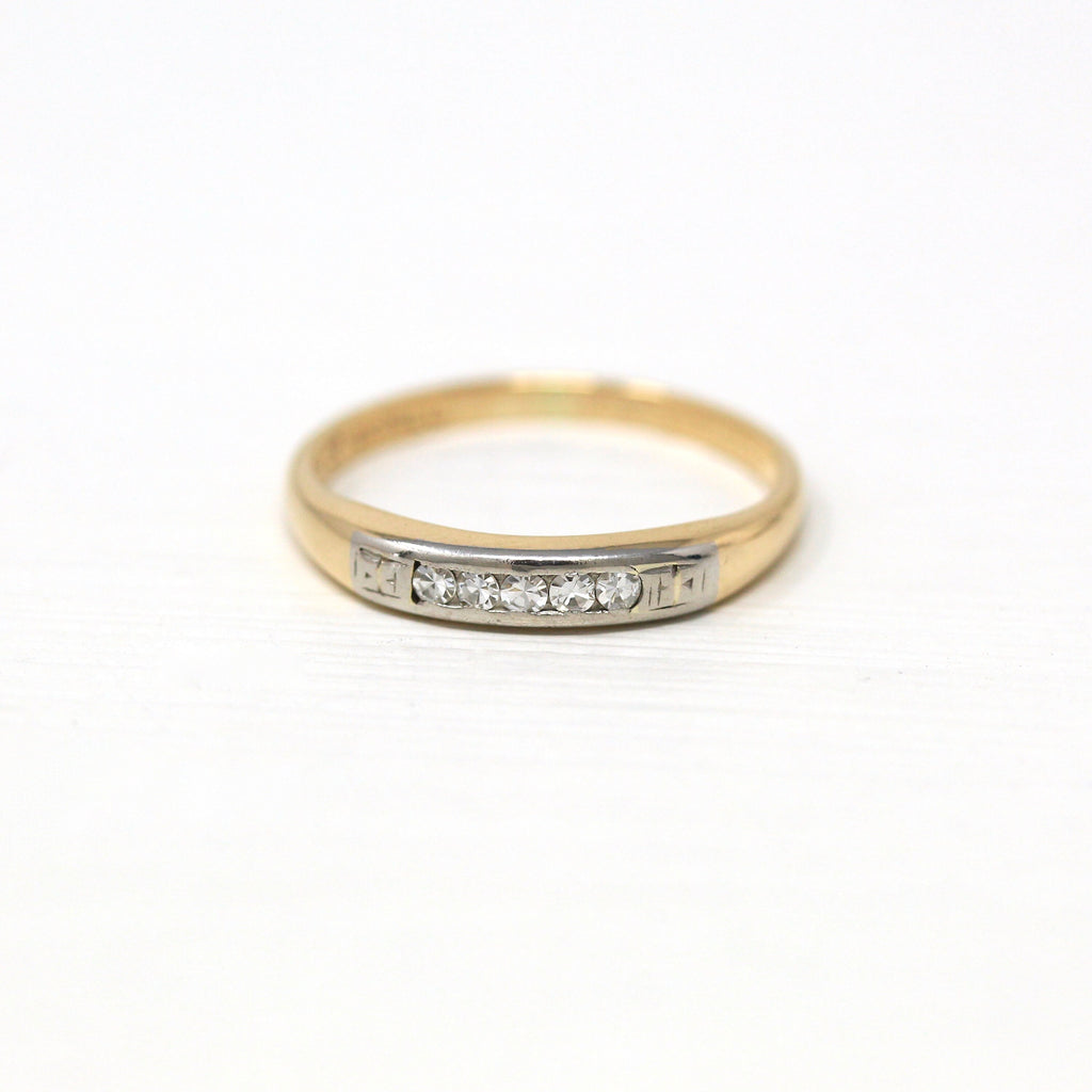 Vintage Wedding Band - Retro Era 14k Gold & Palladium Genuine Single Cut Diamond Gem Ring - Circa 1940s Size 5.75 Stacking Fine 40s Jewelry