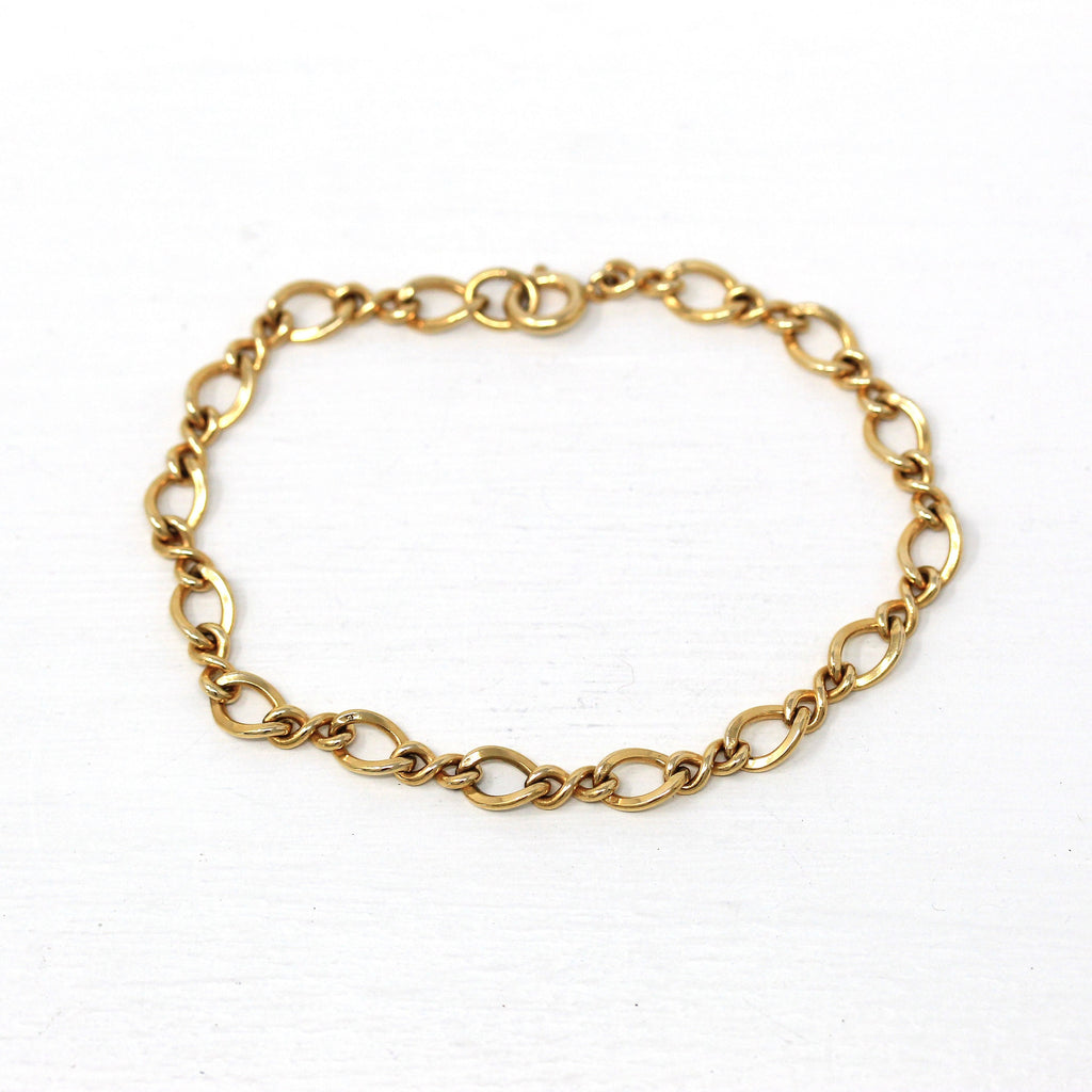 Vintage Charm Bracelet - Retro 12k Gold Filled Figure Eight 8 Link Chain Statement - Circa 1960s Spring Ring Fashion Accessory 60s Jewelry