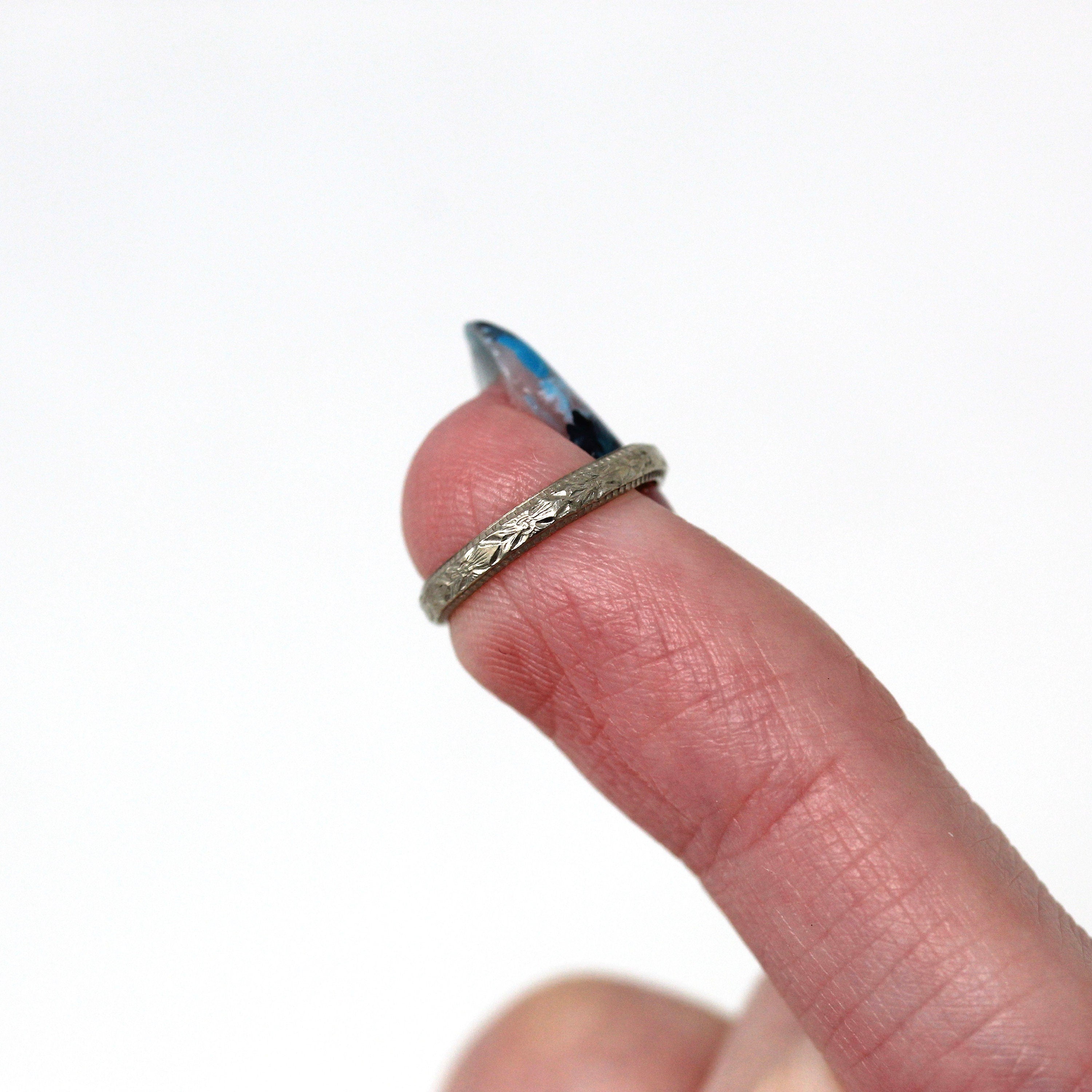 Vintage Baby Band - Art Deco 10k White Gold Raised Eternity Design Ring - Circa 1930s Era Size 1/2 Dainty Fine Children's 30s Fine Jewelry