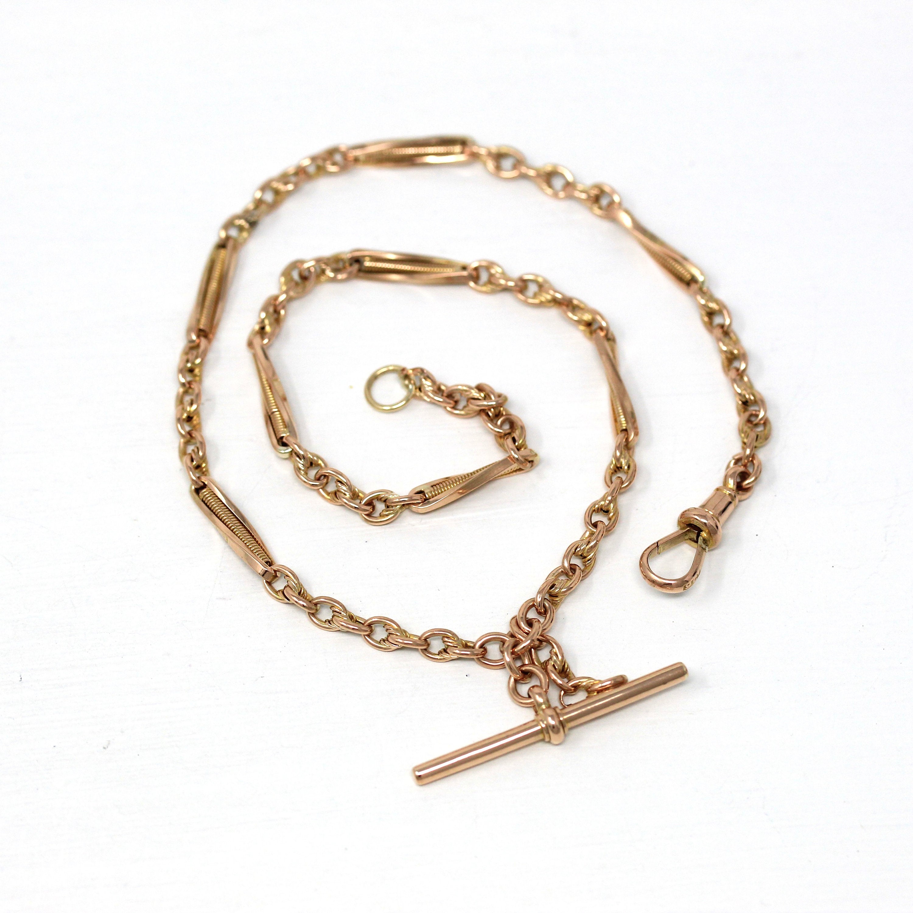 Sale Pocket Watch Chain Antique 9ct Rose Gold T Bar Spring
