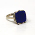 Natural Lapis Lazuli Ring - Vintage 14k White Gold Fancy Cut Flat Blue Gem Pyrite Statement - Circa 1970s Size 6 1/4 Gemstone Fine Jewelry