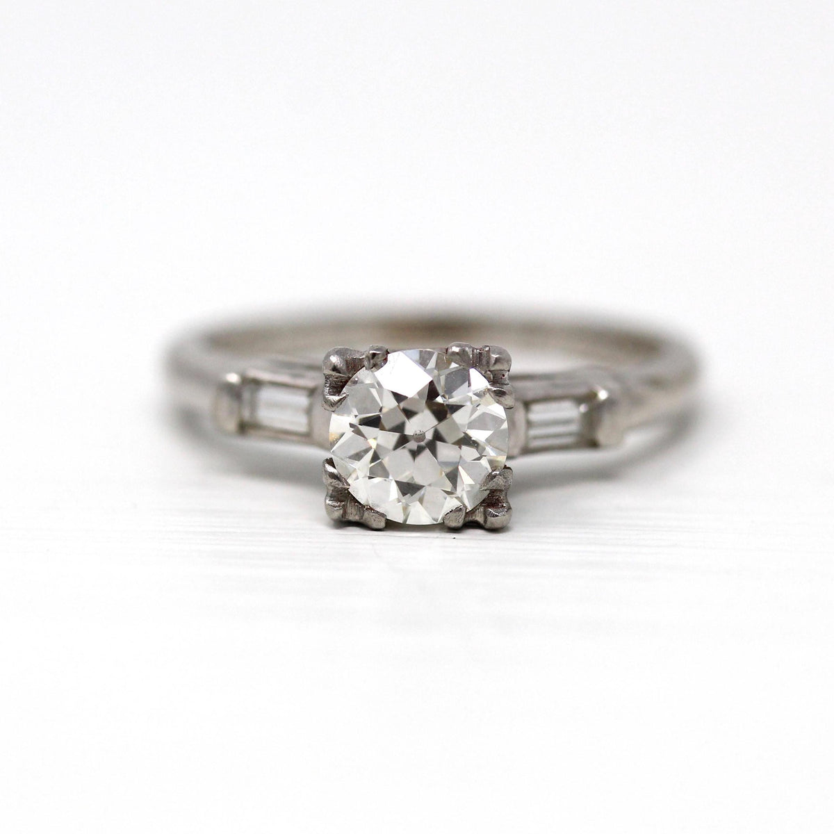1.05 ct Diamond Engagement Ring - 1950s Platinum Round Cut 