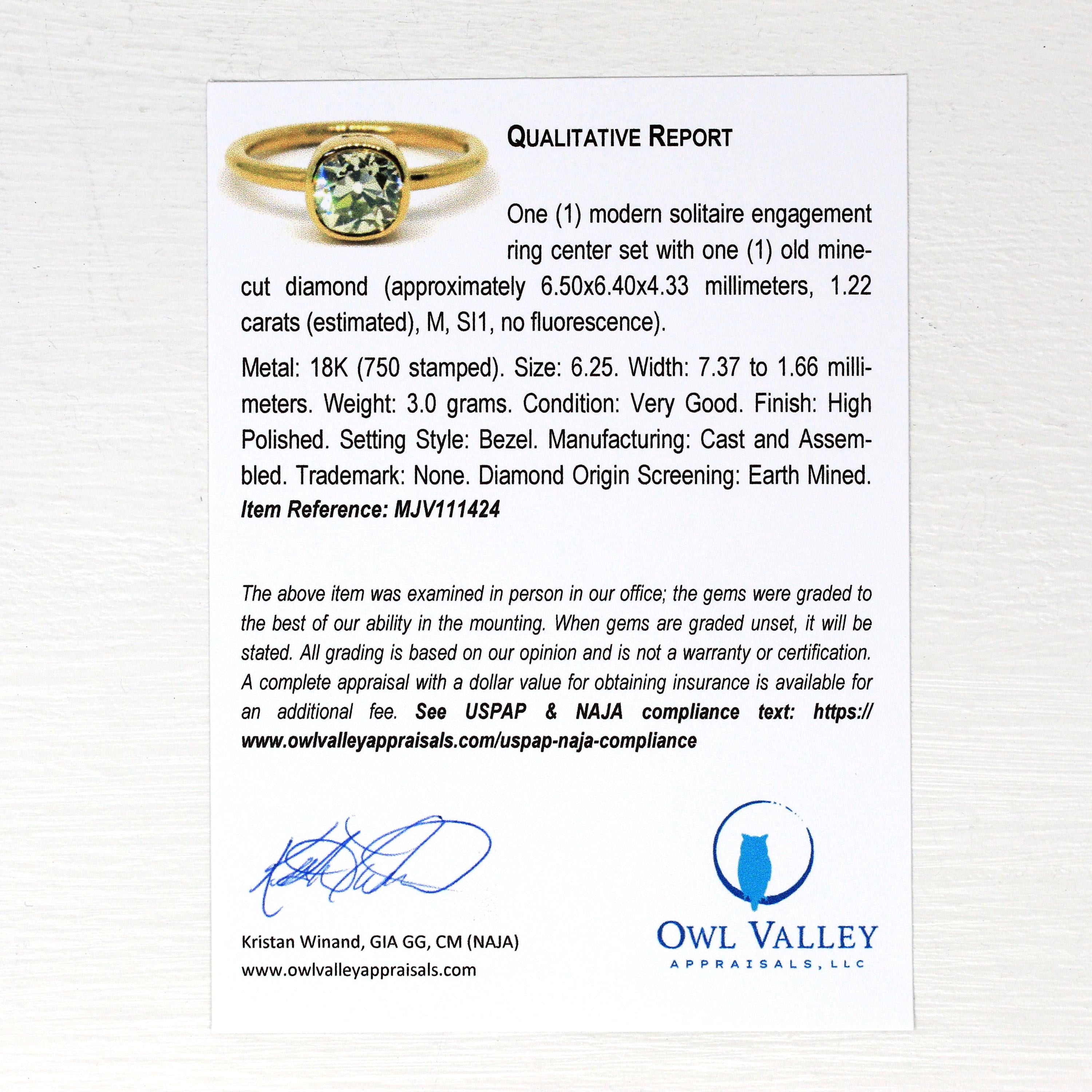 Antique 1.22 ct Old Mine Cut Diamond Engagement Ring - 18k Yellow