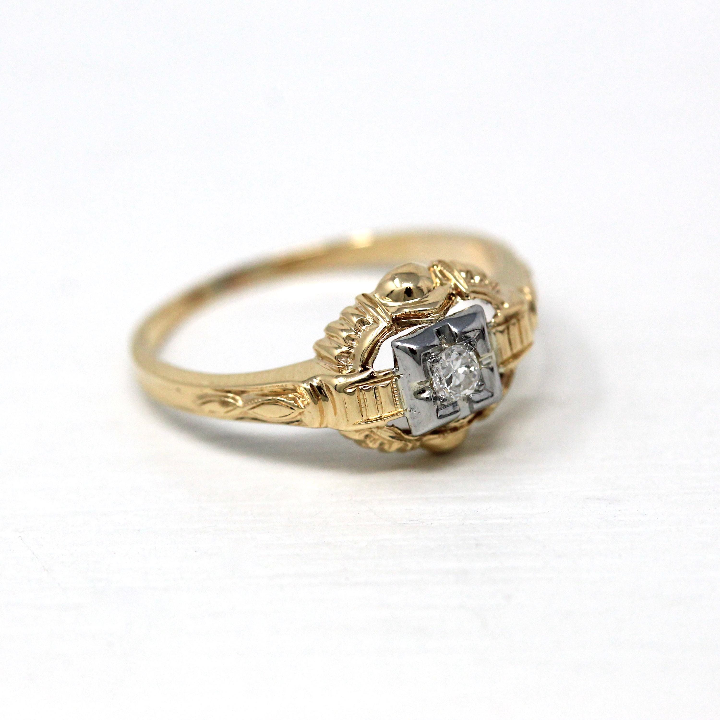 Genuine Diamond Ring - Retro 14k Yellow & White Gold .07 CT 