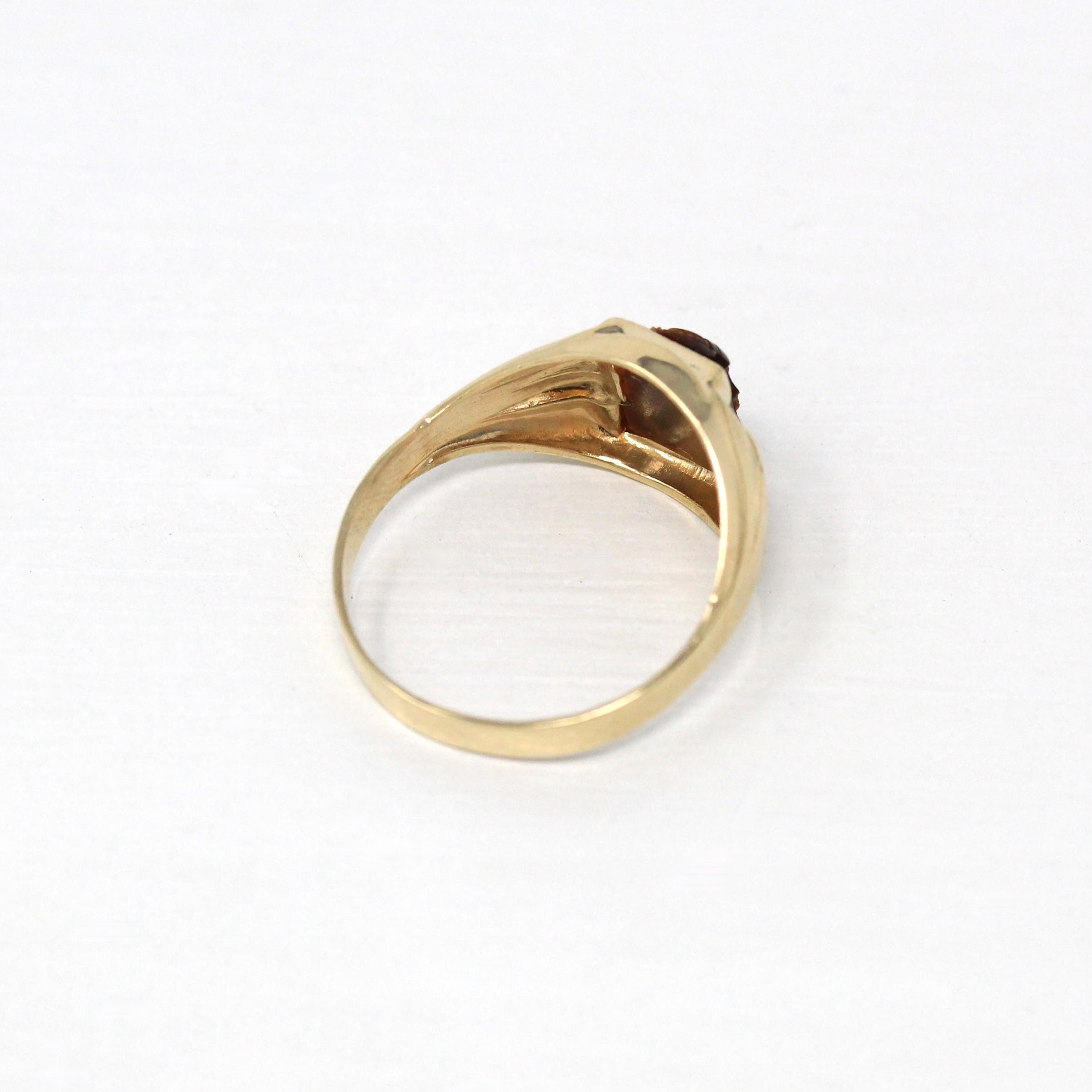 Vintage Cameo Ring - Retro 10k Yellow Gold Genuine Tiger