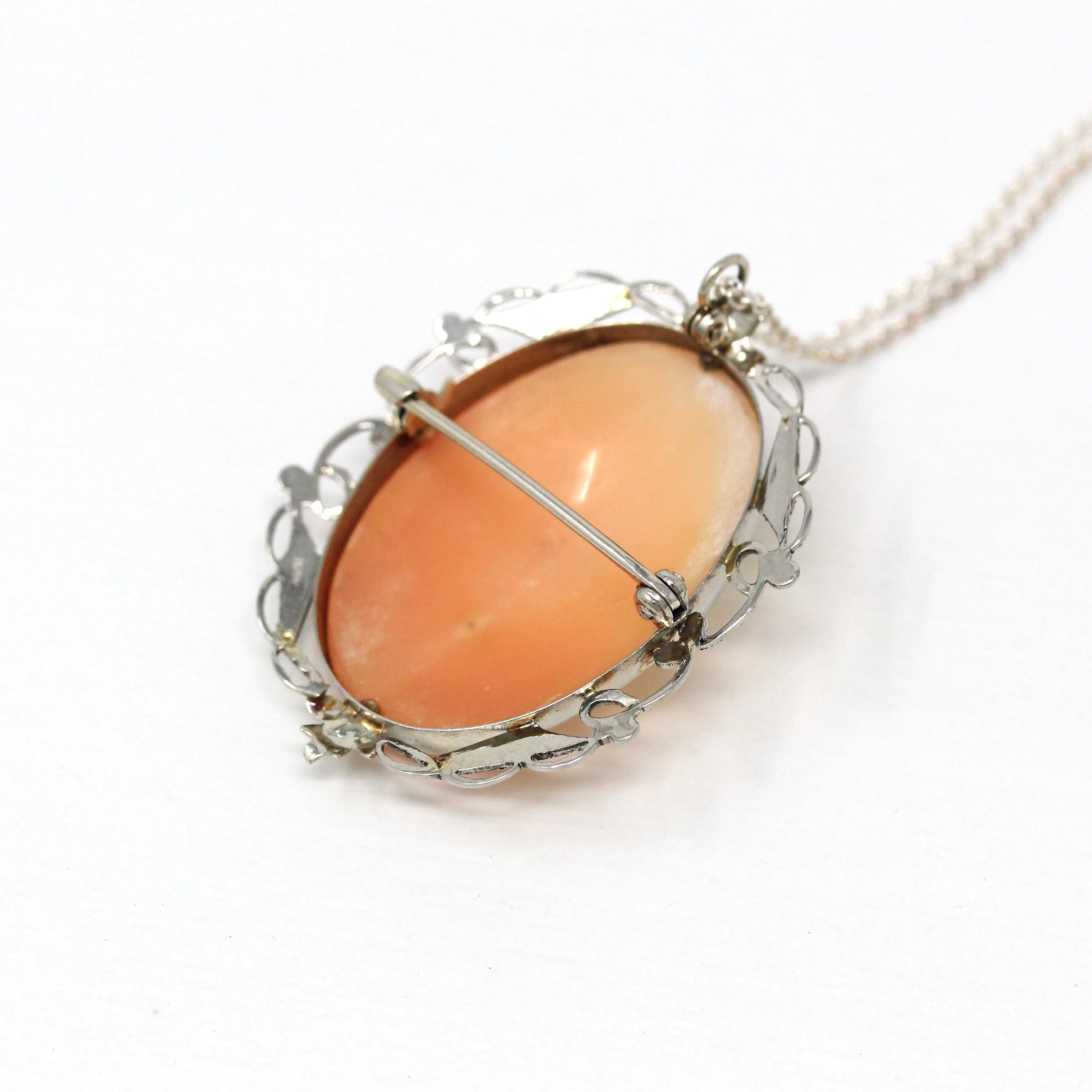 Vintage Cameo Pendant - Art Deco Era 10k White Gold Carved Shell