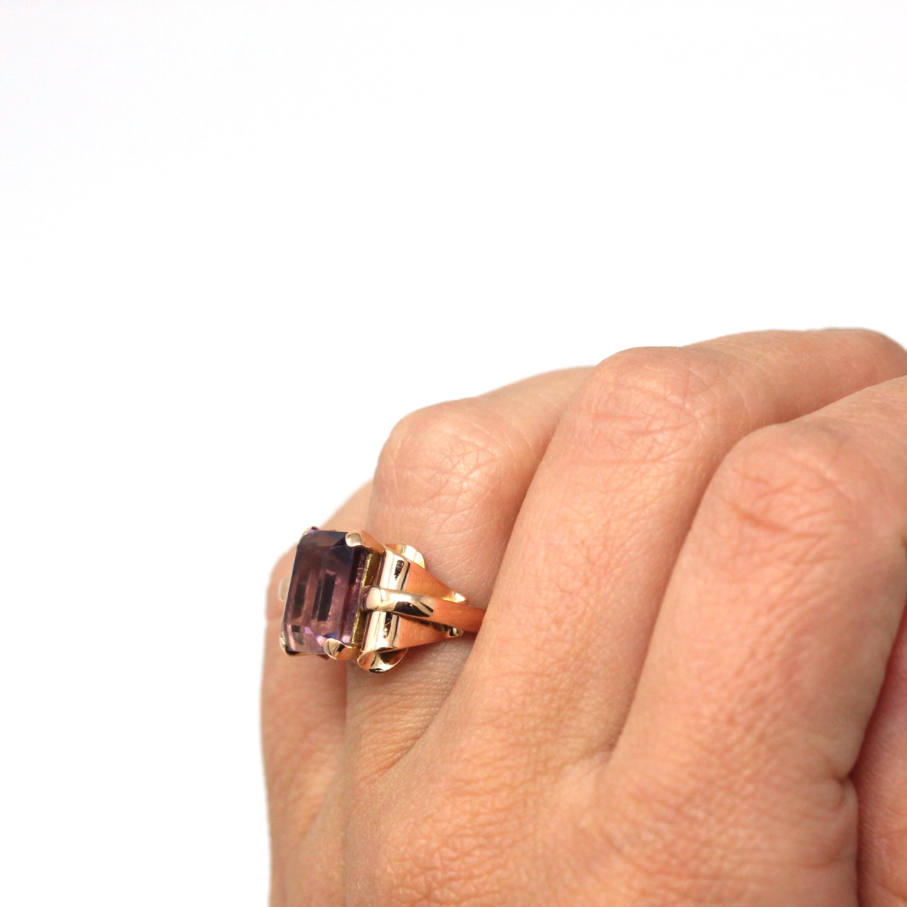 パープルローズ Genuine Amethyst Ring - Vintage 18k Rose Gold Faceted Purple
