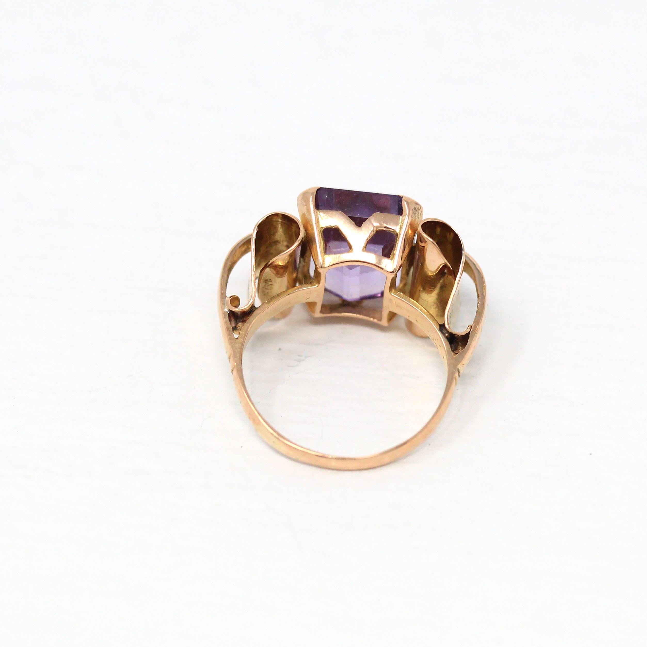 パープルローズ Genuine Amethyst Ring - Vintage 18k Rose Gold Faceted Purple
