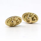 Antique Griffin Cufflinks - Edwardian 10k Yellow Gold Diamond Mythological Creature - Circa Early 1900s Men's Fashion Accessory Fine Jewelry
