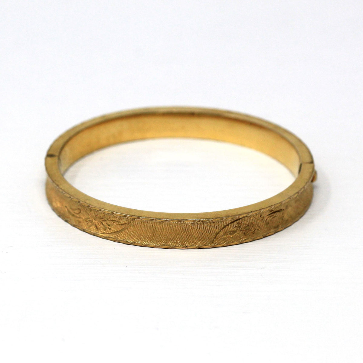Vintage Flower Bangle - Retro 12k Gold Filled Floral Leaf Vine 