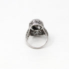 Black & White Art Deco Ring - Vintage 14k White Gold Fancy Cut Black Onyx Created White Sapphire - 1930s Size 3 1/2 Filigree Fine Jewelry