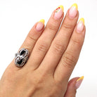 Black & White Art Deco Ring - Vintage 14k White Gold Fancy Cut Black Onyx Created White Sapphire - 1930s Size 3 1/2 Filigree Fine Jewelry