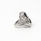Black & White Art Deco Ring - Vintage 14k White Gold Fancy Cut Black Onyx Created White Sapphire - 1930s Size 3 1/2 Filigree Fine Jewelry