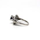 Sapphire & Diamond Halo Ring - 1980s Estate 14k White Gold .80 CT Blue Princess Round Baguette - Alternative Vintage Engagement Fine Jewelry