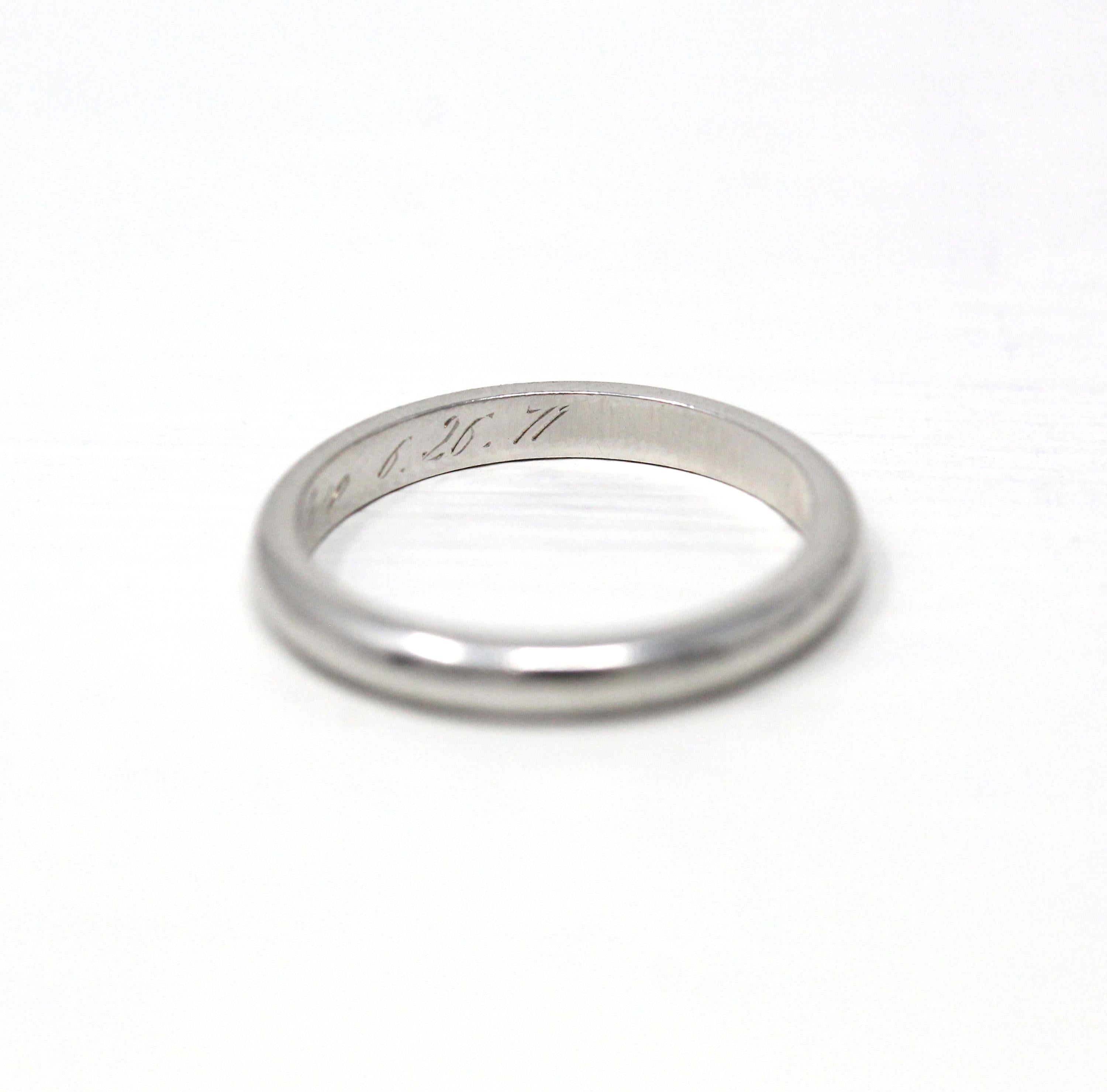 Dated 1971 Band - Vintage 14k White Gold Engraved "Eternal love 6-26-71" Ring - Retro Circa 1970s Era Size 4 1/2 Unisex Wedding Fine Jewelry