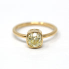 Antique 1.61 ct Old Mine Cut Diamond Engagement Ring - 18k Yellow Gold Bezel Fancy Light Yellow Gem - Size 6 GIA Report Fine Cushion Jewelry