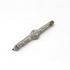 Vintage Opal Brooch - Art Deco 14k White Gold Genuine Gem Diamond Long Pin - Circa 1930s Era Filigree Open Metal Statement Fine 30s Jewelry