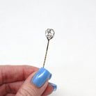 Antique Stick Pin - Victorian 9k Yellow Gold & Silver Round Faceted Colorless Quartz Gemstone - Circa 1900s Era Tie Men's Unisex Jewelry