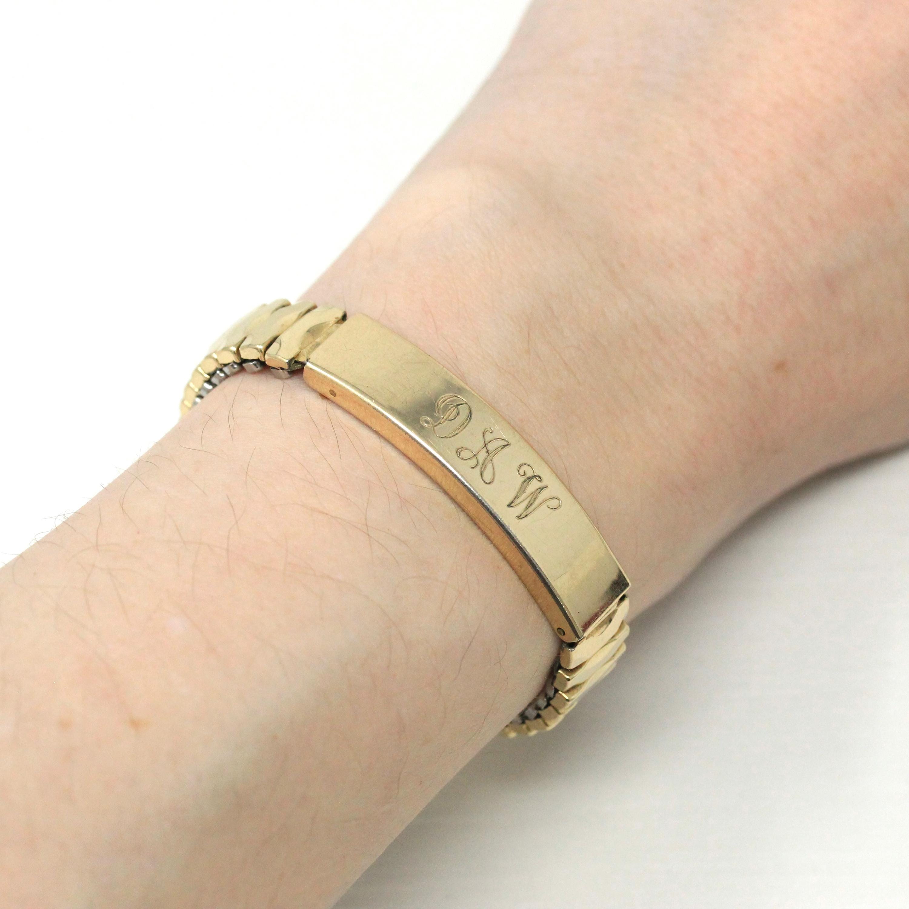 Vintage Expansion Bracelet - Retro 12k Gold Filled Expanding Stretch Link Initials "DAW" - Circa 1940s Statement Fashion Accessory Jewelry
