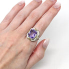 Vintage Amethyst Ring - Art Deco 14k White Gold Filigree Genuine Purple Gemstone - Circa 1930s Size 4 1/2 Floral Two Tone Fine 30s Jewelry