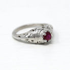 Vintage Ruby Ring - Art Deco Era 18k White Gold Genuine Pink Gemstone - Antique 1930s Size 4 Polished Bow Filigree Fine Engagement Jewelry