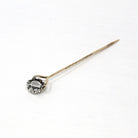 Antique Stick Pin - Victorian 9k Yellow Gold & Silver Round Faceted Colorless Quartz Gemstone - Circa 1900s Era Tie Men's Unisex Jewelry