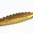 Antique Baby Brooch - Victorian Yellow Gold Fill Word Fashion Accessory Pin - Vintage Circa 1890s Fine Scalloped Cartouche Infant Jewelry