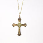 Antique Cross Necklace - Victorian Era 18k Gold Flower Leaf Crucifix Pendant - Circa 1890s Era Religious Faith Two Tone Pearl Fine Jewelry