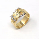 Belt Buckle Ring - Estate 14k Yellow Gold Natural Diamonds Wide Statement Band - Modern Circa 2000's Era Size 8 Unisex Style Fine Jewelry