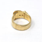 Belt Buckle Ring - Estate 14k Yellow Gold Natural Diamonds Wide Statement Band - Modern Circa 2000's Era Size 8 Unisex Style Fine Jewelry