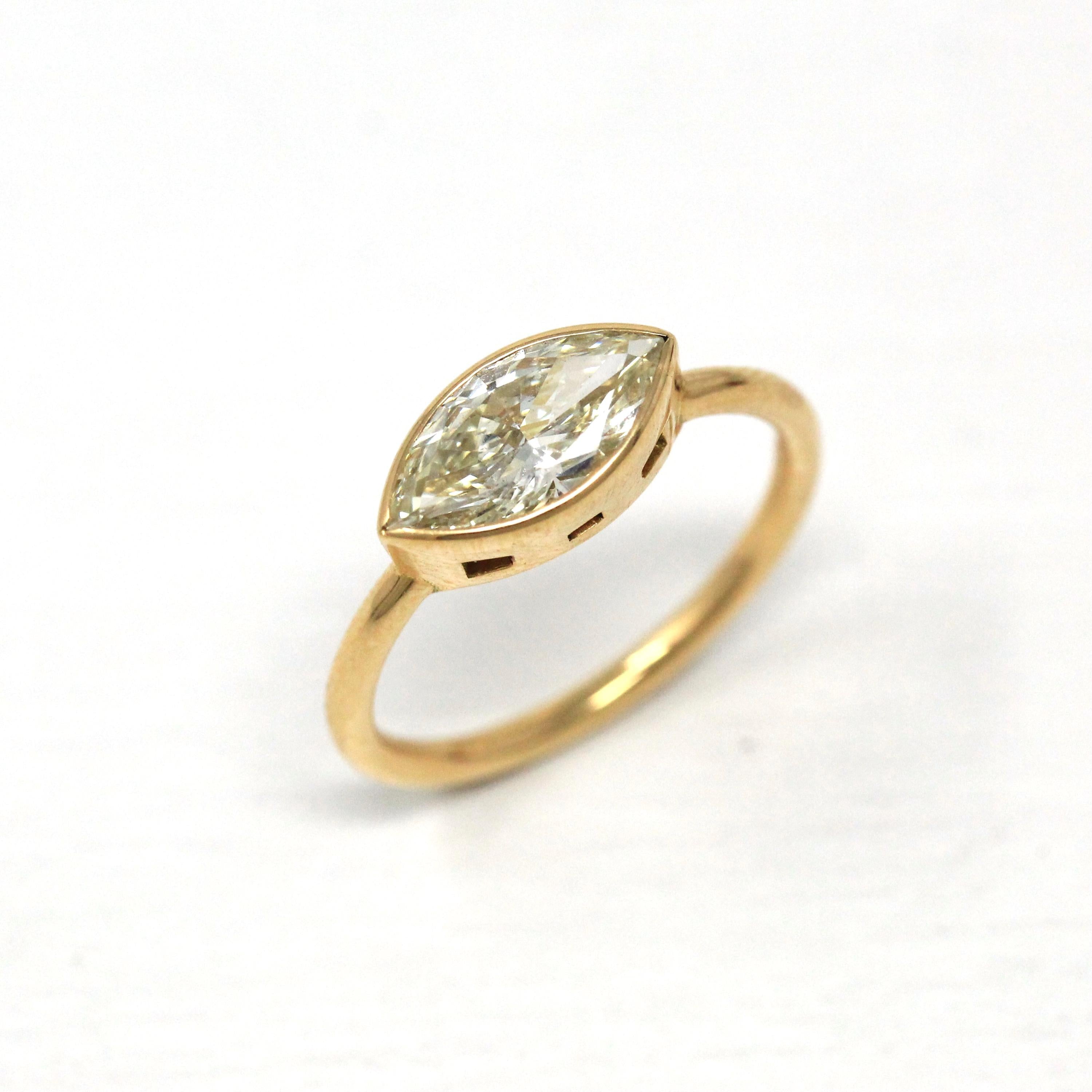 Marquise Diamond Ring Modern 18k Yellow Gold CT Solitaire