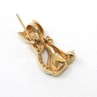 Diamond Cat Brooch - Estate 14k Yellow & White Gold Feline Pin - Modern Two Tone Circa 2000s April Birthstone Figural Animal Fine Jewelry