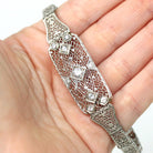 Art Deco Bracelet - Vintage 10k White Gold Filigree Diamond & Cubic Zirconia - Circa 1930s Era Wedding Floral Filigree Panels Fine Jewelry