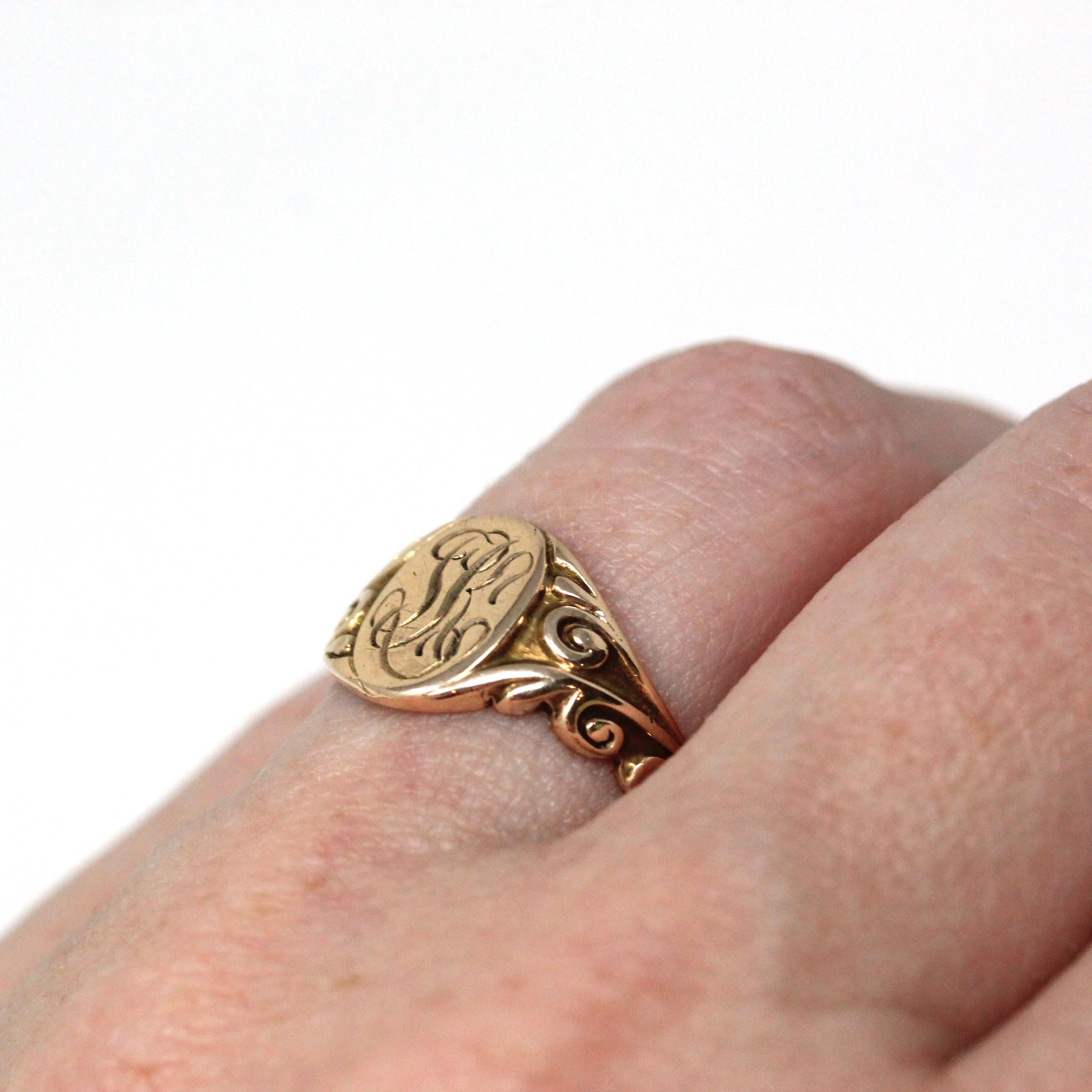 Edwardian Signet Ring - Antique 10k Rosy Yellow Gold SJK Engraved