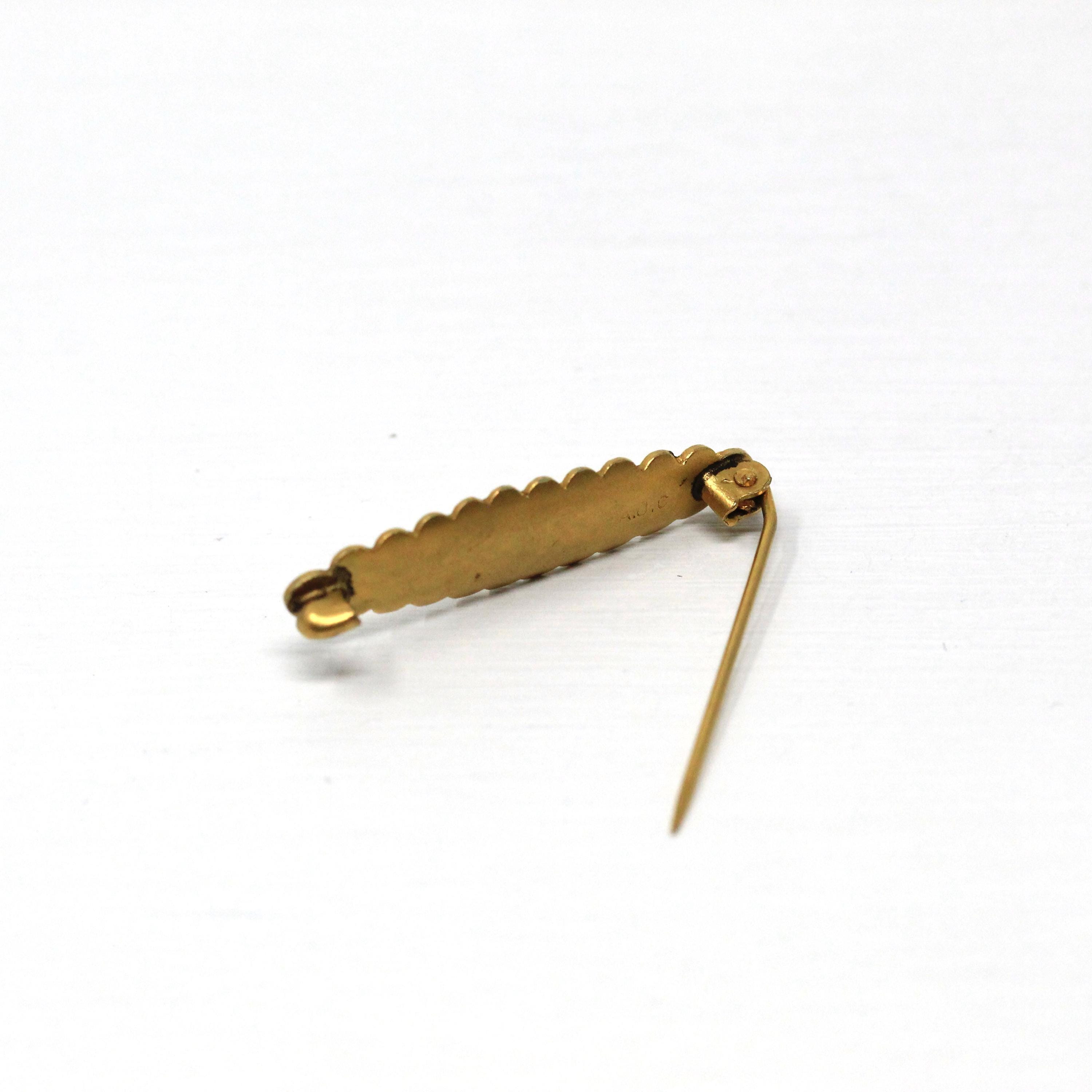 Antique Baby Brooch - Victorian Yellow Gold Fill Word Fashion Accessory Pin - Vintage Circa 1890s Fine Scalloped Cartouche Infant Jewelry