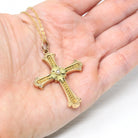 Antique Cross Necklace - Victorian Era 18k Gold Flower Leaf Crucifix Pendant - Circa 1890s Era Religious Faith Two Tone Pearl Fine Jewelry